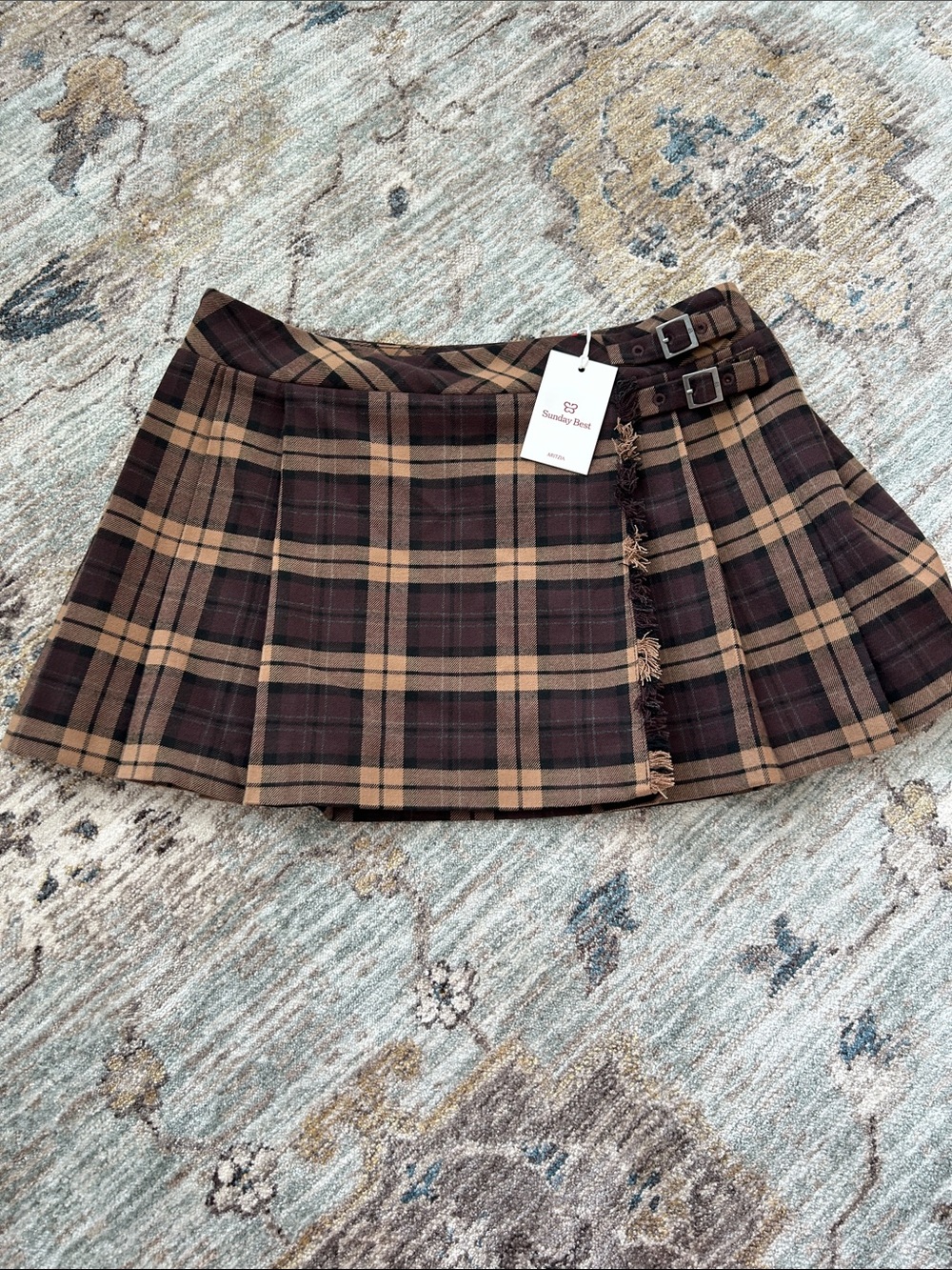 Aritzia Sunday Best Plaid Pleated Mini Skirt in Brown and Tan BRAND NEW WITH TAG